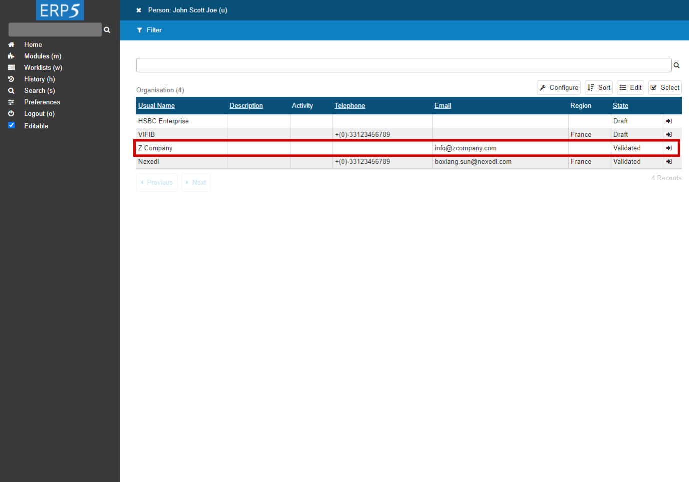 Set relation: choose the existing organisation 1